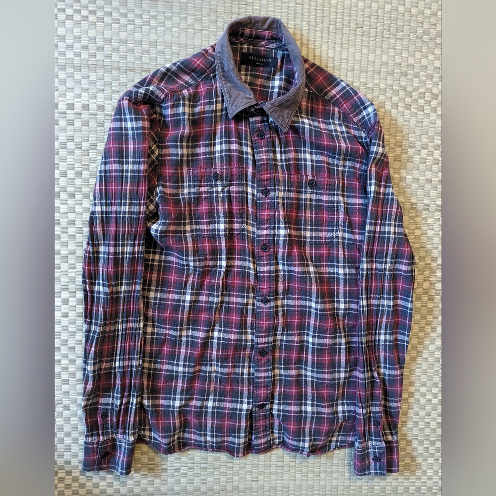 Allsaints Thin Flannel Corduroy Collar Red Men's Size Small